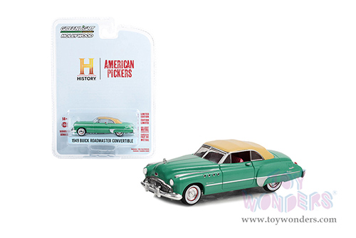 Greenlight - Hollywood Series 37 | Buick Roadmaster Convertible "American Pickers" (2010-Current) TV Series (1949, 1/64 scale diecast model car, Green with Tan Soft Top) 44970D/48