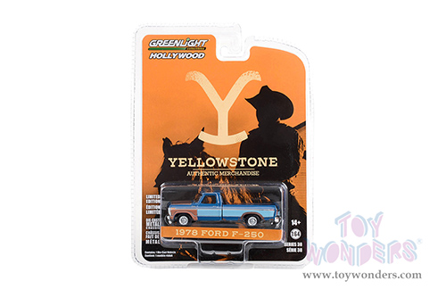 Greenlight - Hollywood Series 38 | Ford F-250 Pickup Truck (Rusted) "Yellowstone" (2018-Current) TV Series (1978, 1/64 scale diecast model car, Blue and Light Blue Two-Tone) 44980E/48