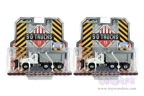Greenlight - S.D. Trucks Series 13 | Mack&reg; Granite Dump Truck with Snow Plow and Salt Spreader (2019, 1/64 scale diecast model car, White/Gray) 45130C/48