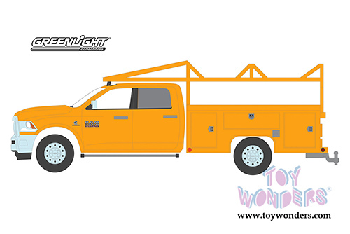 Greenlight - Dually Drivers Series 2 | Dodge Ram 3500 Dually Service Bed Truck with Ladder Rack (2018, 1/64 scale diecast model car, Orange) 46020C/48