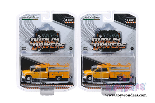 Greenlight - Dually Drivers Series 2 | Dodge Ram 3500 Dually Service Bed Truck with Ladder Rack (2018, 1/64 scale diecast model car, Orange) 46020C/48