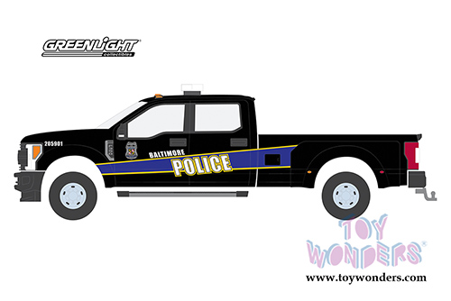 Greenlight - Dually Drivers Series 5 | Ford F-350 Lariat Dually Pickup Truck - Baltimore Police Department  (Maryland) (2019, 1/64 scale diecast model car, Black) 46050F/48
