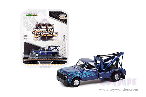 Greenlight - Dually Drivers Series 8 | Chevrolet&reg; C-30 Dually Wrecker Tow Truck (1969, 1/64 scale diecast model car, Blue Metallic with Flames) 46080A/48