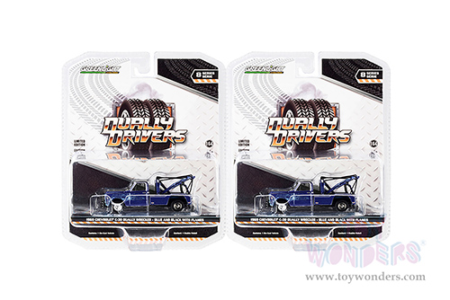 Greenlight - Dually Drivers Series 8 | Chevrolet&reg; C-30 Dually Wrecker Tow Truck (1969, 1/64 scale diecast model car, Blue Metallic with Flames) 46080A/48