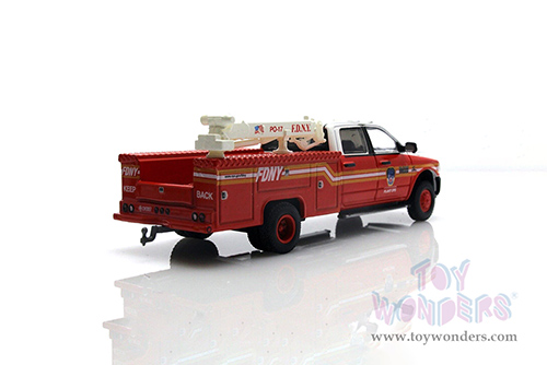Greenlight - Dually Drivers Series 10 | Ram 3500 Dually Crane Truck - FDNY (Fire Department of the City of New York) Plant Ops (2018, 1/64 scale diecast model car, Red and White with Stripes) 46100D/48