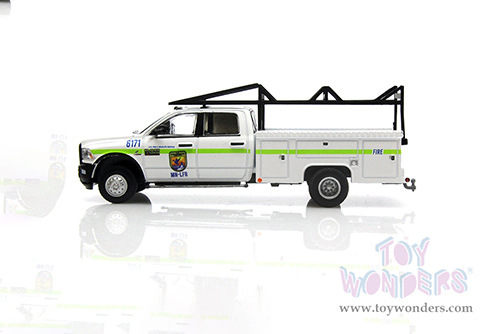 Greenlight - Dually Drivers Series 10 | Ram 3500 Dually Service Bed Truck - U.S. Fish & Wildlife Fire Management (2018, 1/64 scale diecast model car, White with Green Stripes) 46100E/48