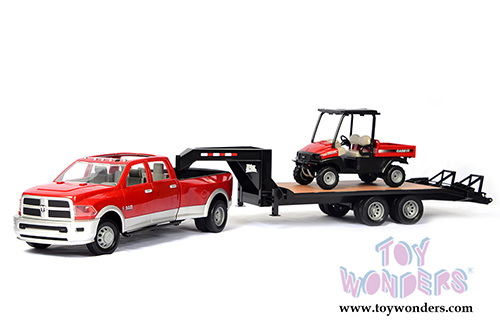 Tomy ERTL Big Farm - Case IH Ram 3500 Pickup Truck in Red with Gooseneck Trailer and Scout XL Diesel UTV (1/16 scale sturdy plastic model car, Red) 46456