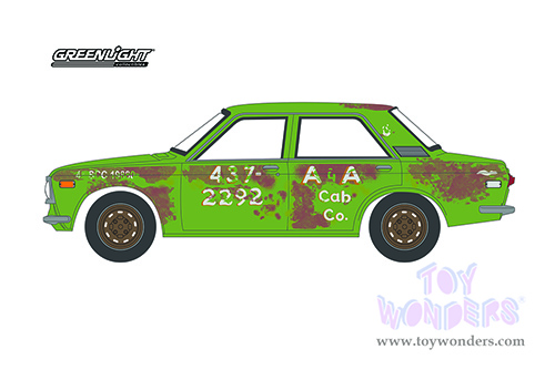 Greenlight - Tokyo Torque Series 9 | Datsun 510 4-Door Sedan - A&A Cab Co. (1970, 1/64 scale diecast model car, Green with Rust) 47070B/48