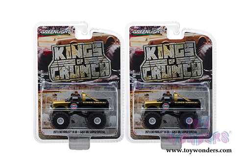 Greenlight - Kings of Crunch Series 1 | Chevrolet&reg; K-10 Monster Truck - Gulf Oil Super Special (1/64 scale diecast model car, Gold/Black) 49010D/48