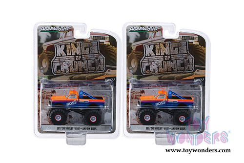 Greenlight - Kings of Crunch Series 3 | Chevrolet&reg; K-10 Monster Truck - AM/PM Boss (1972, 1/64 scale diecast model car, Blue/Orange) 49030B/48