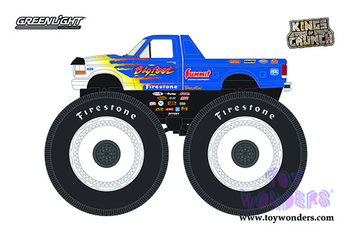 Greenlight - Kings of Crunch Series 9 | Ford F-250 Monster Truck - Bigfoot #7 (1996, 1/64 scale diecast model car, Blue with Flames) 49090A/48