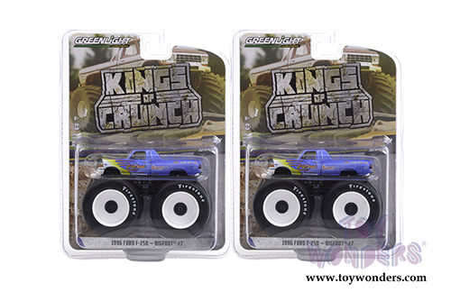 Greenlight - Kings of Crunch Series 9 | Ford F-250 Monster Truck - Bigfoot #7 (1996, 1/64 scale diecast model car, Blue with Flames) 49090A/48