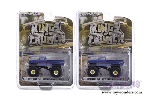 Greenlight - Kings of Crunch Series 9 | Ford F-250 Monster Truck - West Virginia Mountaineer (1979, 1/64 scale diecast model car, Blue) 49090E/48