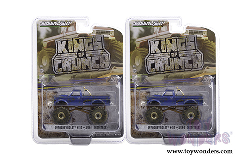 Greenlight - Kings of Crunch Series 9 | Chevrolet&reg; K-10 Monster Truck - USA-1 (Heritage, Dirty version) (1970, 1/64 scale diecast model car, Blue) 49090F/48