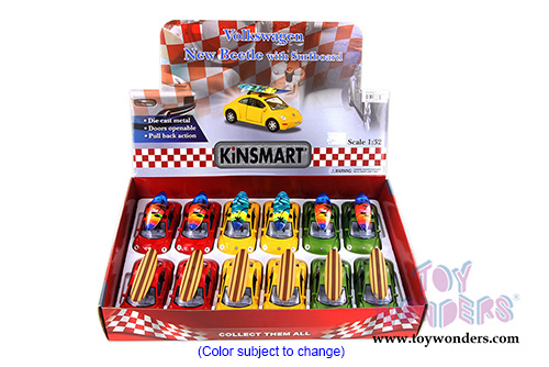 Kinsmart - Volkswagen New Beetle with Surfboard (1/32 scale diecast model car, Asstd.) 5028DS