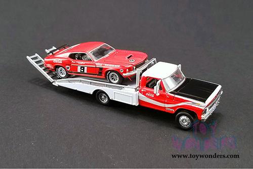 Greenlight/ACME - Allan Moffat Racing 1968 Ford F-350 Ramp Truck & 1969 Ford Mustang Boss 302 Trans Am #9 Coca Cola (1968-1969, 1/64 scale diecast model car, Red/White) 51139