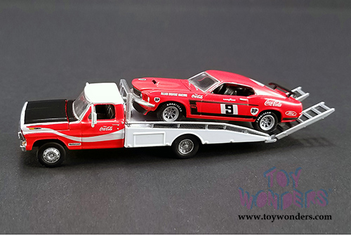 Greenlight/ACME - Allan Moffat Racing 1968 Ford F-350 Ramp Truck & 1969 Ford Mustang Boss 302 Trans Am #9 Coca Cola (1968-1969, 1/64 scale diecast model car, Red/White) 51139