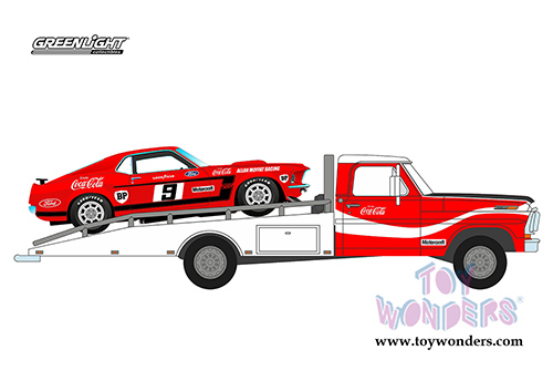Greenlight/ACME - Allan Moffat Racing 1968 Ford F-350 Ramp Truck & 1969 Ford Mustang Boss 302 Trans Am #9 Coca Cola (1968-1969, 1/64 scale diecast model car, Red/White) 51139