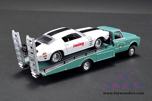 Greenlight/ACME - Holley Speed Shop | 1967 Chevrolet&reg; Ramp Truck with 1971 Chevrolet&reg; Camaro&reg; Z/28 (1/64 scale diecast model car, Turquoise/White) 51247