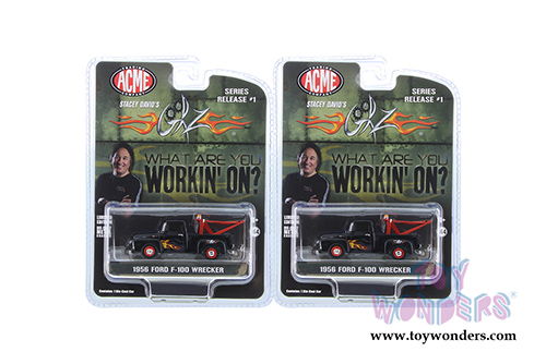 Greenlight/ACME - Stacey David's GearZ Ford F-100 Wrecker Tow Truck "What are you working on?" (1956, 1/64 scale diecast model car, Black) 51248