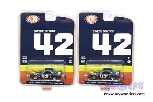 Greenlight/ACME - Swede Savage 1970 Trans Am Plymouth Barracuda #42 (1970, 1/64 scale diecast model car, Blue) 51264