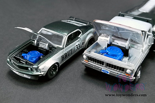Greenlight/ACME - Allan Moffat Racing Ford F-350 Ramp Truck & 1969 Ford Mustang Trans Am #33 (1969, 1/64 scale diecast model car, Gray/Green) 51271
