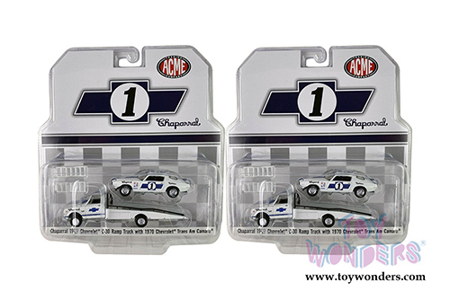 Greenlight/ACME - 1967 Chevrolet&reg; C-30 Ramp Truck with 1970 Chevrolet&reg; Trans Am Camaro&reg; #1 (1/64 scale diecast model car, White/Blue) 51344