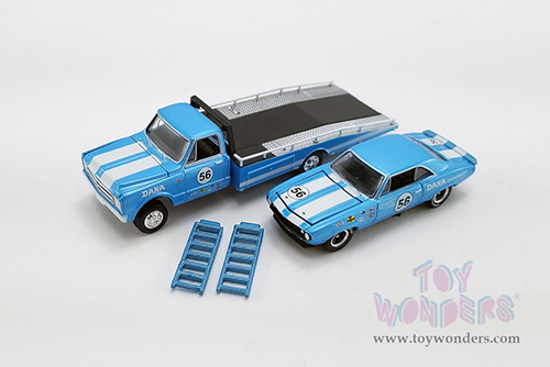 Greenlight/ACME - 1967 Chevrolet&reg; C-30 Ramp Truck with 1970 Chevrolet&reg; Trans Am Camaro&reg; #5 (1/64 scale diecast model car, Light Blue/White stripes) 51345