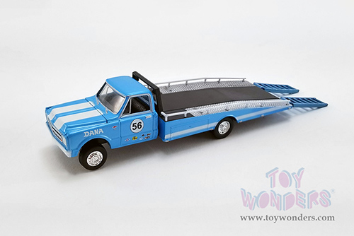 Greenlight/ACME - 1967 Chevrolet&reg; C-30 Ramp Truck with 1970 Chevrolet&reg; Trans Am Camaro&reg; #5 (1/64 scale diecast model car, Light Blue/White stripes) 51345