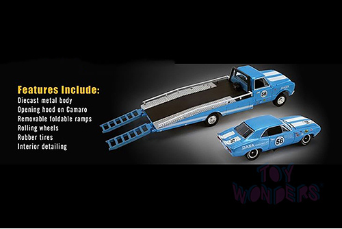 Greenlight/ACME - 1967 Chevrolet&reg; C-30 Ramp Truck with 1970 Chevrolet&reg; Trans Am Camaro&reg; #5 (1/64 scale diecast model car, Light Blue/White stripes) 51345