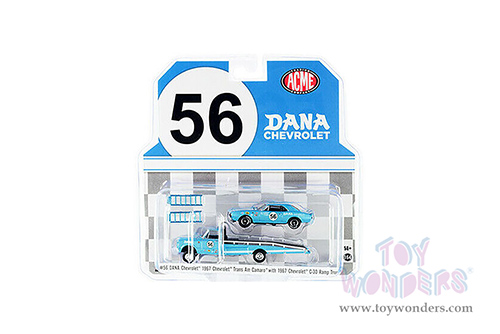 Greenlight/ACME - 1967 Chevrolet&reg; C-30 Ramp Truck with 1970 Chevrolet&reg; Trans Am Camaro&reg; #5 (1/64 scale diecast model car, Light Blue/White stripes) 51345