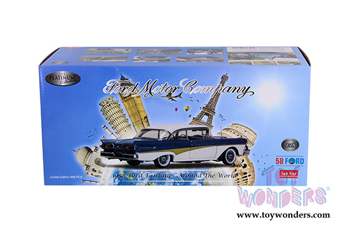Sun Star Platinum - Ford Fairlane "Around The World" Hard Top (1958, 1/18 scale diecast model car, Colonial White/Silverstone Blue) 5283