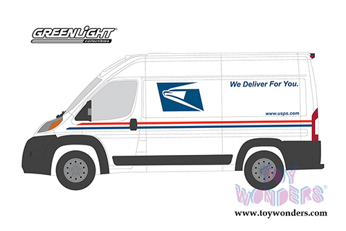 Greenlight - Route Runners Series 1 | Ram Promaster® Cargo Van United States Postal Service (USPS) (2019, 1/64 scale diecast model car, White) 53010F/48