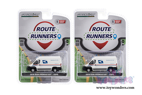 Greenlight - Route Runners Series 1 | Ram Promaster® Cargo Van United States Postal Service (USPS) (2019, 1/64 scale diecast model car, White) 53010F/48