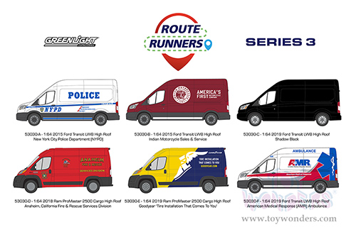 Greenlight - Route Runners Series 3 (1/64 scale diecast model car, Asstd.) 53030/48