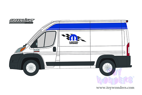 Greenlight - Route Runners Series 4 | Dodge Ram ProMaster Van "Mopar Performance" (2014, 1/64 scale diecast model car, White/Blue stripes) 53040A/48