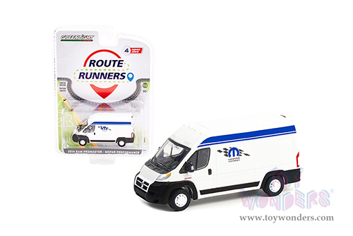 Greenlight - Route Runners Series 4 | Dodge Ram ProMaster Van "Mopar Performance" (2014, 1/64 scale diecast model car, White/Blue stripes) 53040A/48