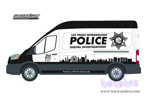 Greenlight - Route Runners Series 4 | Ford Transit LWB High Roof Van with Graphics "Las Vegas Metropolitan Police Digital Investigations" (Nevada) (2019, 1/64 scale diecast model car, White/Black) 53040E/48