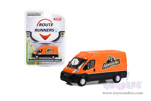 Greenlight - Route Runners Series 5 | Ram ProMaster 2500 Cargo High Roof Van "Armor All" (2020, 1/64 scale diecast model car, Orange and Black) 53050E/48