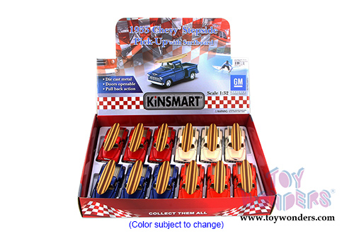 Kinsmart - Chevy Stepside Pickup with Surfboard (1955, 1/32 scale diecast model car, Asstd.) 5330DS1