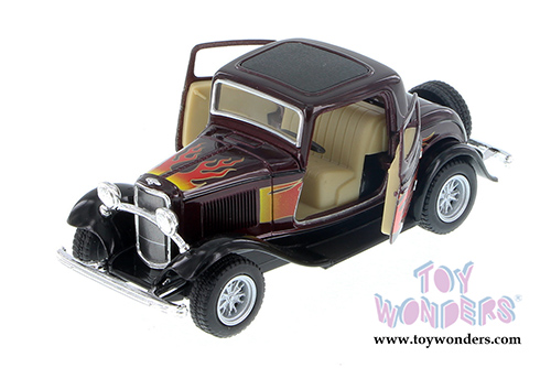 5332DF Kinsmart 1932 Ford 3-Window Black Coupe with Flames Diecast Model Car