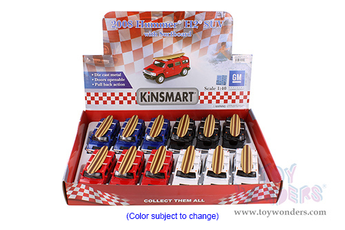 5337DS1 Kinsmart 2008 Hummer H2 SUV with Surfboard Diecast Model Car Display Box Package