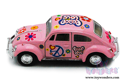 Kinsmart - Volkswagen Classical Beetle Hardtop w/ Peace Love Decals (1967, 1/32 scale diecast model car, Pink) 5375FWPK
