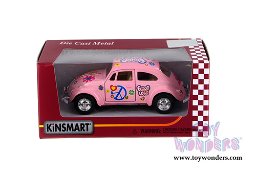 Kinsmart - Volkswagen Classical Beetle Hardtop w/ Peace Love Decals (1967, 1/32 scale diecast model car, Pink) 5375FWPK