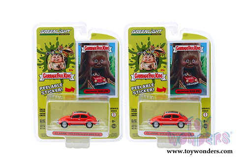 Greenlight - Garbage Pail Kids&reg; Series 1 | Classic Volkswagen Beetle "Redwood Ralph" (1/64 scale diecast model car, Red) 54010D/48