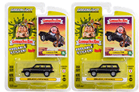 Show product details for Greenlight - Garbage Pail Kids® Series 4 | Jeep® Cherokee "Tangled Tim" (1993, 1/64 scale diecast model car, Black/Yellow Stripes) 54070F/48