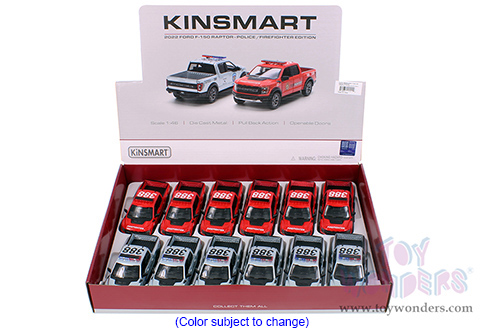 5436DPR Kinsmart 2022 Ford F-150 Raptor Pickup Truck Police Firefighter Diecast Model Car Display Box Package