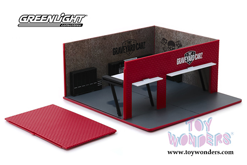 Greenlight Diorama - Mechanic's Corner Series 5 | Weekend Workshop Graveyard Carz (1/64 scale diecast/plastic model, Red) 57051