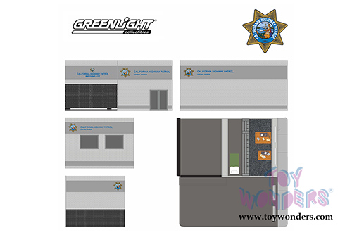 Greenlight Diorama - Mechanic's Corner | Hot Pursuit Central Command California Highway Patrol (1/64 scale diecast/plastic model, Gray) 57053
