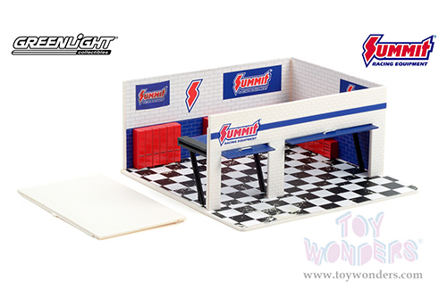 Greenlight Diorama - Mechanic's Corner Series 8 | Weekend Workshop Summit Racing Equipment (1/64 scale diecast/plastic model, White/Blue) 57082